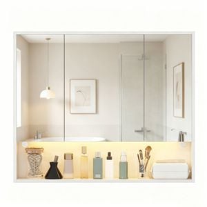 Ufurniture 900 x 750mm Mirrored Shaving Cabinet 3 Door Medicine Cupboard Wall Mounted w/ RGB LED White