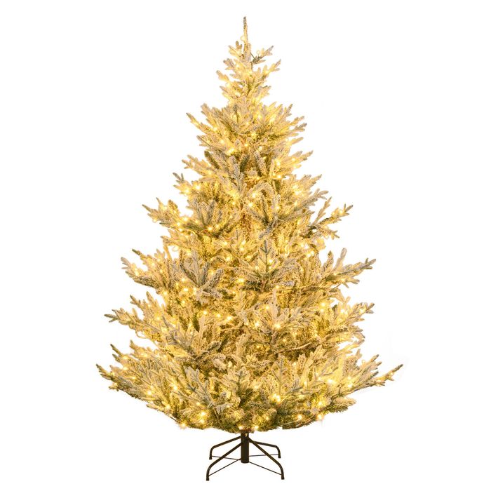 Costway 2.1M Snow Flocked Artificial Christmas Tree  8 + 5 Lighting Modes w/Auto Timer