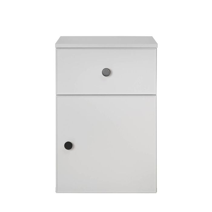 European Cabinetry White Slim Round Black Handles Porto Bedside Table