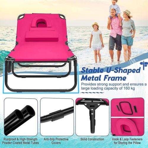 Costway Folding Beach Sun Lounger Adjustable 5 Position Beach Chaise Chair Pink Bunnings Australia