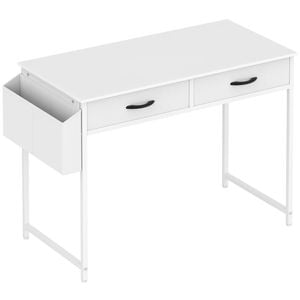 Ufurniture 100cm Home Office Computer Desk  Study Table with Drawers & Side Pockets Vanity Desk with Hooks White