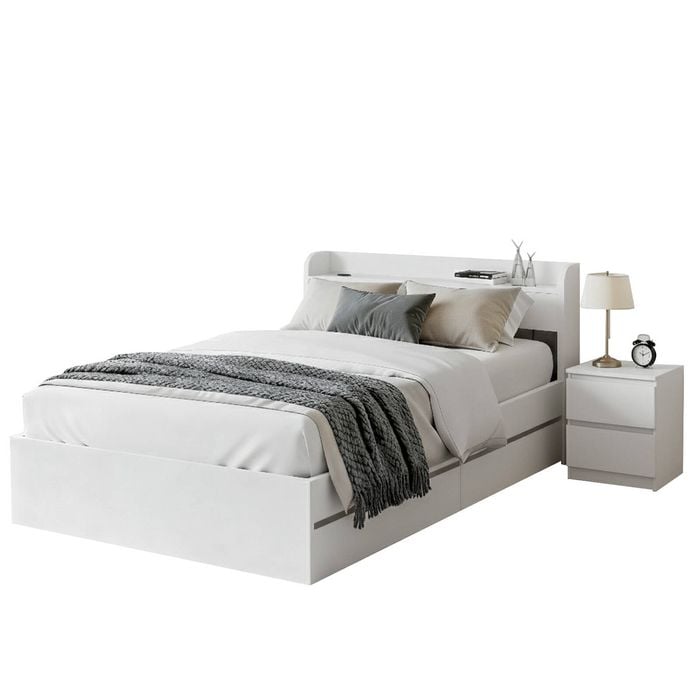 Artiss Single Bed Frame and Bedside Table White