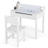 Costway Kids Table Chair Set Lift-top Storage W/paper Roll White