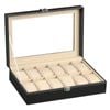 Catzon Watch Box Pu Leather Watch Display Case With Large Glass Lid-12slot