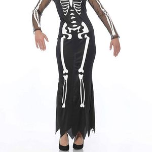 Long Womens Skeleton Print Halloween Costume - Small