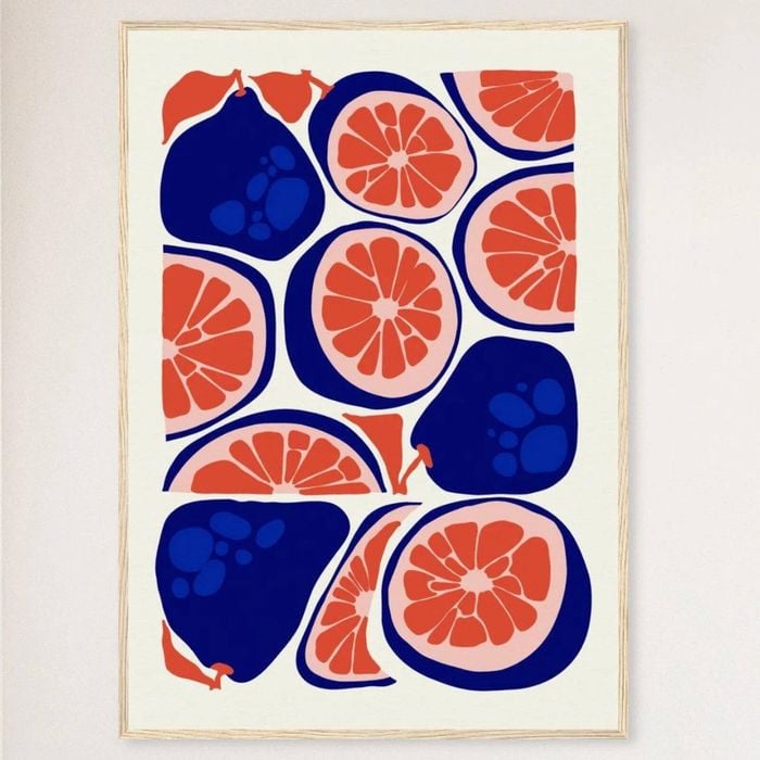 Galrie Vibrant Pear Grapefruit Abstract Wall Art for Kitchen Decor, Wood Frame, A2 42 x 60cm (16 x 24inch)