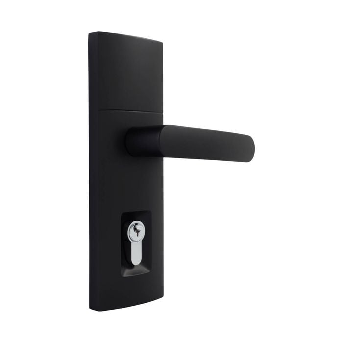 Gainsborough Matte Black Trilock Contemporary Contour Double Cylinder Entrance Lever Set