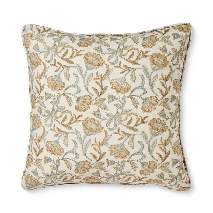 Summer Garden Orange/Blue Block Print Cushion