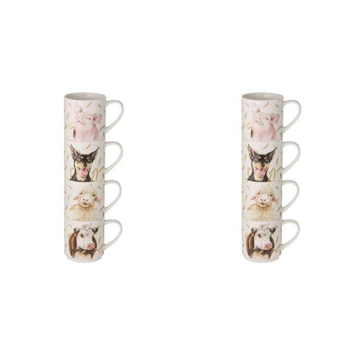 2x 4pc Ashdene Farmyard Faces New Bone China Stackable Mug