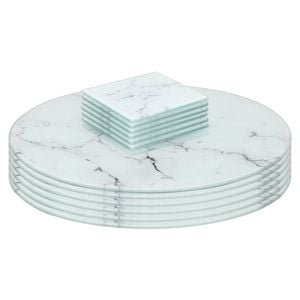 Harbour Housewares 12pc Round Glass Placemats & Square Coasters - 30cm Marble Dining Table Protection Place Mats Coasters