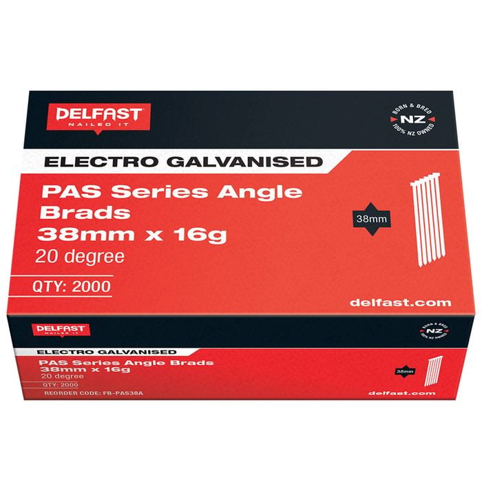 Delfast 38mm 16ga Electro Galvanised Angle Brads - 2000 Pack