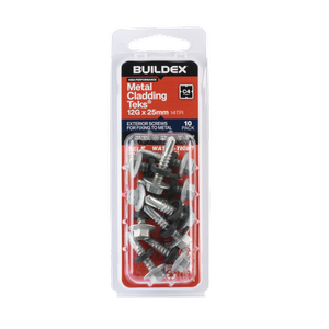 Buildex 12G x 25mm Class 4 Cladding & Fencing TEKS® Screws with Seal - 10 Pack