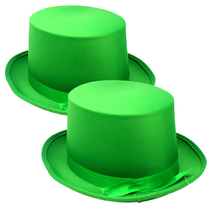 2x SATIN TOP HAT Costume Party Cap Fancy Dress Trilby Fedora One Size Green