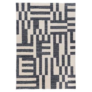 Loopsie-180cm X 120cm-emmen Black And Cream Geometric Lines Washable Rug