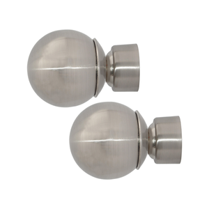 Pillar 58mm Brushed Chrome Ball Finial To Suit 32mm Curtain Rod - 2 Pack