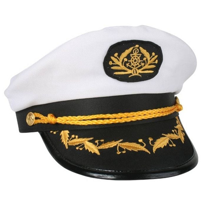 Captain Hat Adult Party Costume Skipper Sailor Ship Captain Cap White/Black