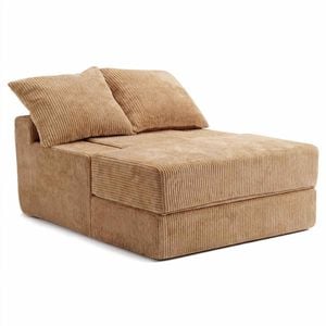 Costway Folding Floor Sofa Bed Pillow Convertible Coral Fleece Sleeper Beige