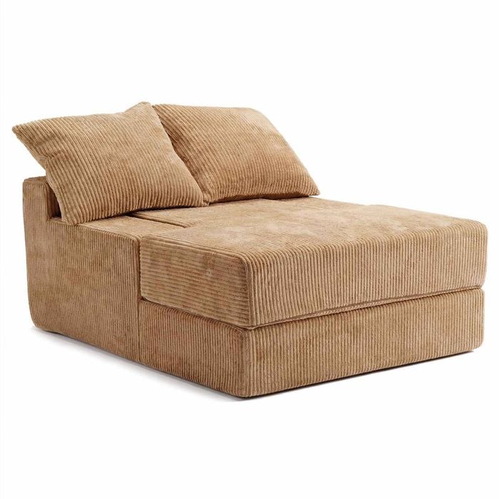Costway Folding Floor Sofa Bed Pillow Convertible Coral Fleece Sleeper Beige