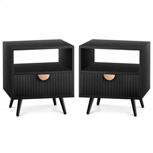 ALFORDSON Set of 2 Bedside Table 1 Drawer Black