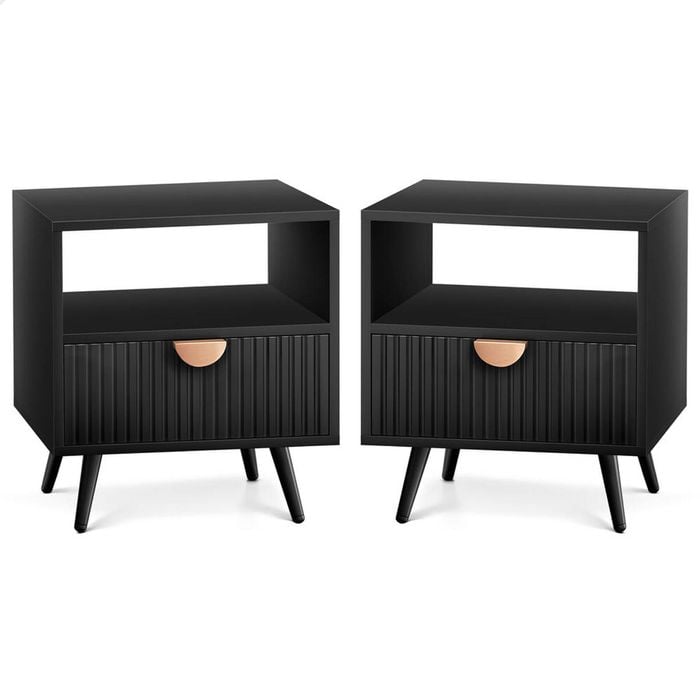ALFORDSON Set of 2 Bedside Table 1 Drawer Black
