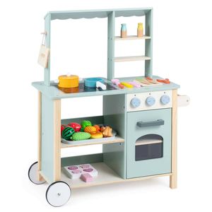 Costway Kids Wooden Kitchen Playset Chef Pretend Play Set-Green