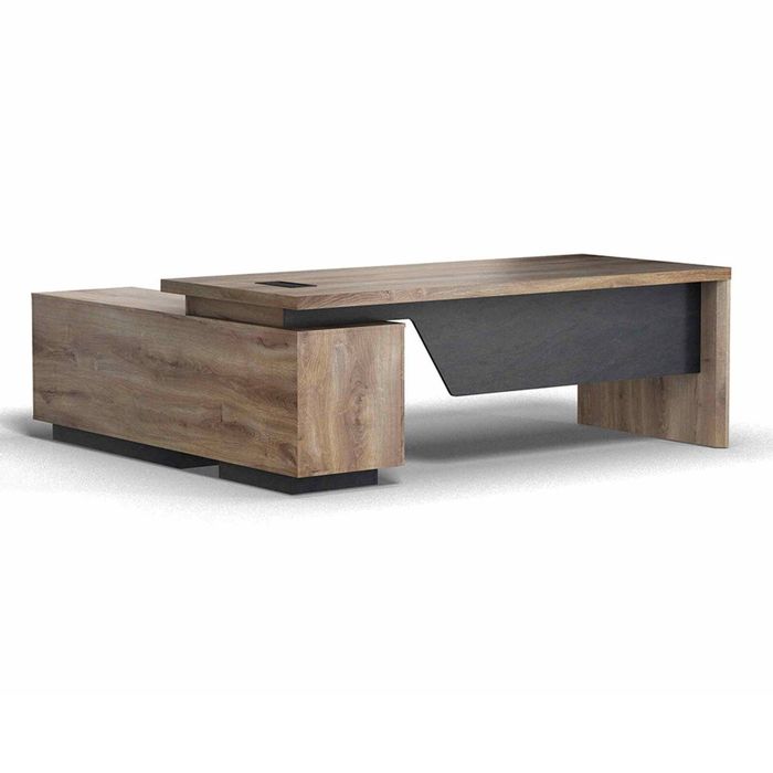 Modern Furniture BALDER Executive Desk with Right Return - Warm Oak & Black