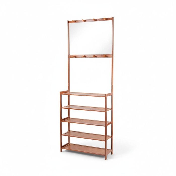 Bamboo 5-Tier Hat Coat Shoe Rack Entryway Bench Hanger Storage