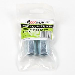 Oxbuild M16 Zinc Plated Hex Coupler - 2 Pack
