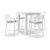 Santorini Outdoor Aluminium Square Bar Table White With 4 Stools & Textured Grey Cushions