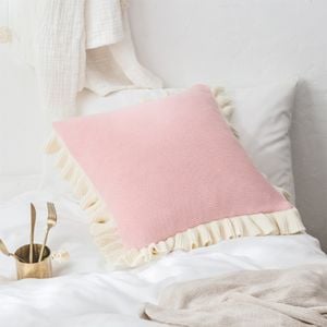 CottonMore 100% Cotton Knitted Lotus Flange Cushion Cover Pink 45x45cm