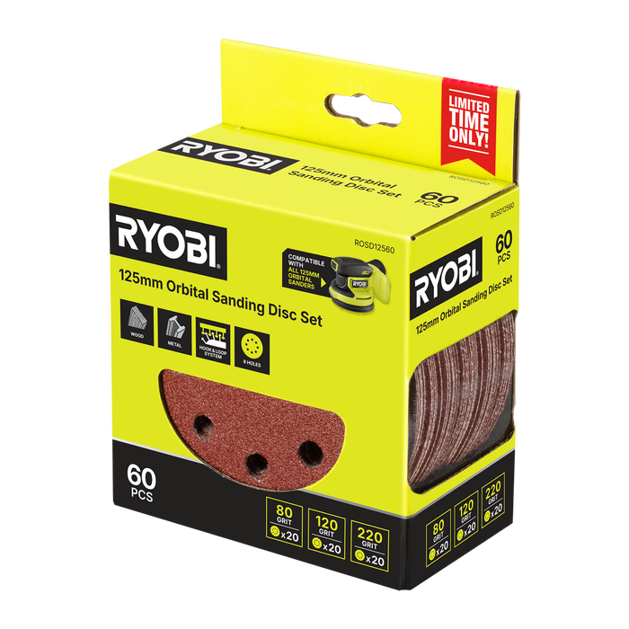 Ryobi 60-Piece 125mm Orbital Sanding Disc Set