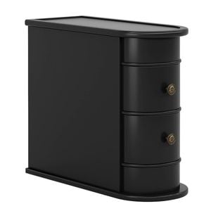 Oakory 60cm Solid Wood Side Table With Two Drawers And Black Finish