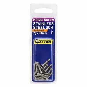 Otter 7 x 20mm Polished Stainless Steel 304 Hinge Screws - 16 Pack