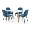 FORET 5pcs Dining Table Set 120cm White Table & 4 Blue Upholstered Chairs