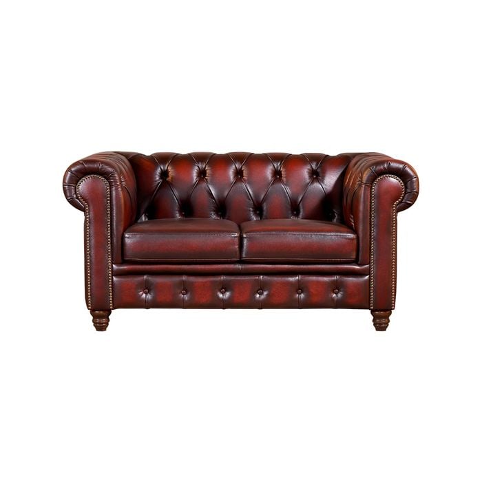 Max Chesterfield 2 Seater Sofa Lounge Genuine Leather Antique Red