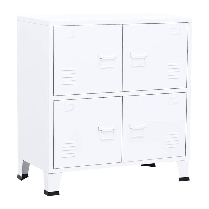 vidaXL Industrial Storage Chest White Metal Container Side Cabinet Sideboard