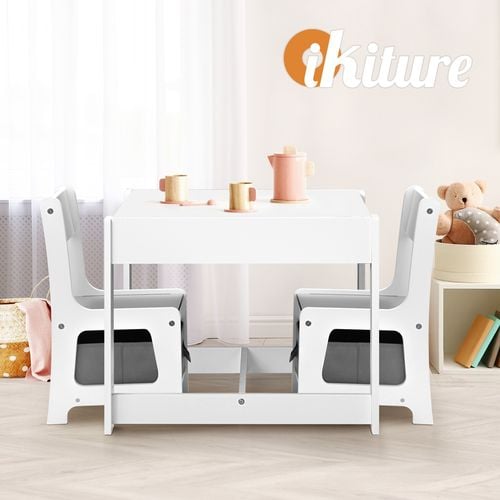 Oikiture Kids Table and Chairs Set Chalkboard Storage Grey Bunnings Australia