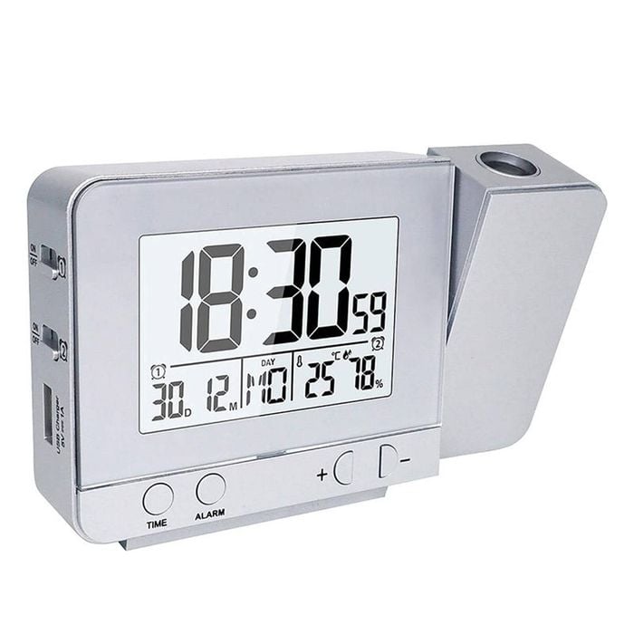 Catzon Projection Alarm Clock Dual Alarms With Snooze Function-silver