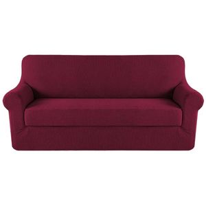 Smarcute 3 Seater 2-Piece Spandex Stretch Anti-Slip Sofa Cover Burgundy