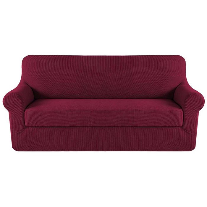 Smarcute 3 Seater 2-Piece Spandex Stretch Anti-Slip Sofa Cover Burgundy