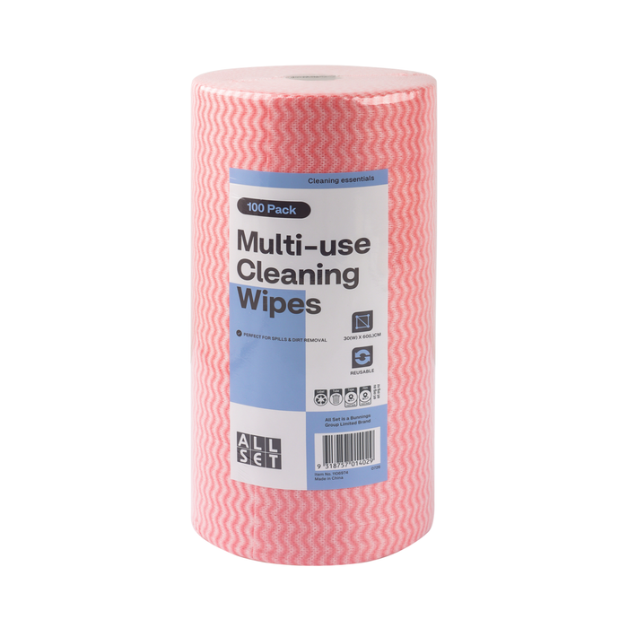 All Set 60 x 30cm Multi-Use Cleaning Wipes on a Roll - 100 Pack