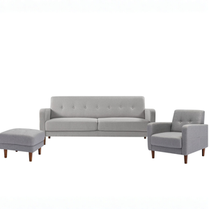 Zinus Adair Sofa Set 3 Seater Sofa, Armchair & Ottoman with Armrest Pockets