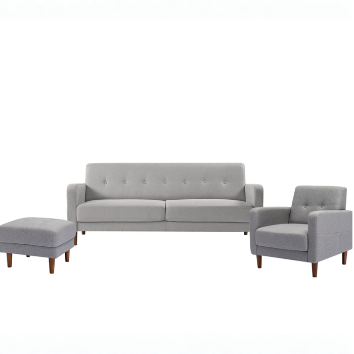 Zinus Adair Sofa Set 3 Seater Sofa, Armchair & Ottoman with Armrest Pockets