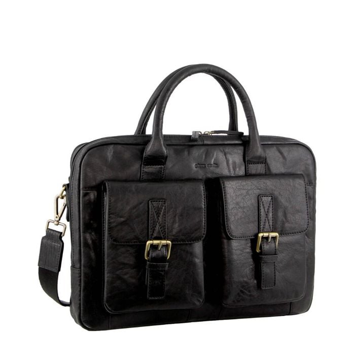 Pierre Cardin Leather Multi-Compartment Business 15" Laptop Bag - Black - Black | 40 x 8 x 29 cm | Leather