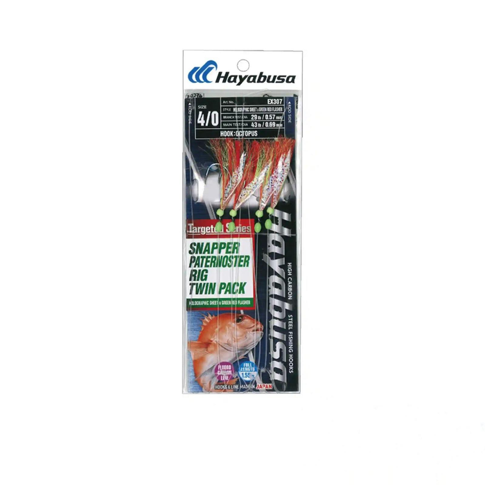 Hayabusa EX307 Snapper Paternoster Pink Green Red Flasher Rig Twin Pack 4/0