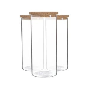 Argon Tableware Glass Storage Jars with Cork Lids - 1.5 Litre - Pack of 3