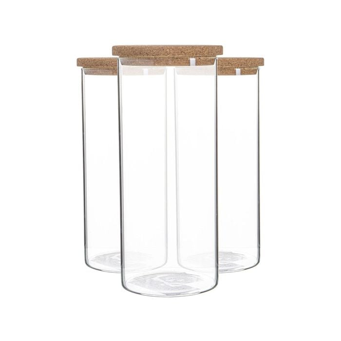Argon Tableware Glass Storage Jars with Cork Lids - 1.5 Litre - Pack of 3