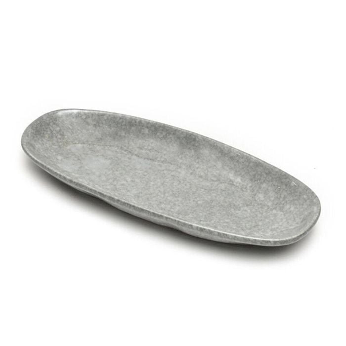 St. Clare Oval Plate Glazed Ceramic 28x13cm Reactive Grey