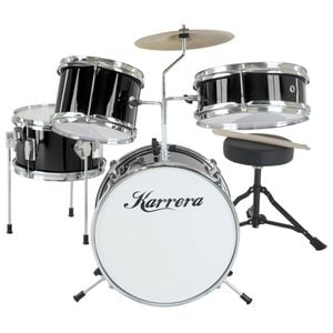 Karrera Mini 4-piece Children Drum Kit Set Wooden With 2 Toms Bass Pedal Snare Stool Metallic Black