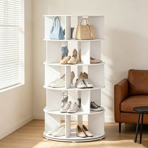 Ufurniture Rotating Shoe Rack Tower 360 Degrees Spinning Shoe Rack Tower 5-Tiers Revolving Shoe Storage Organizer
